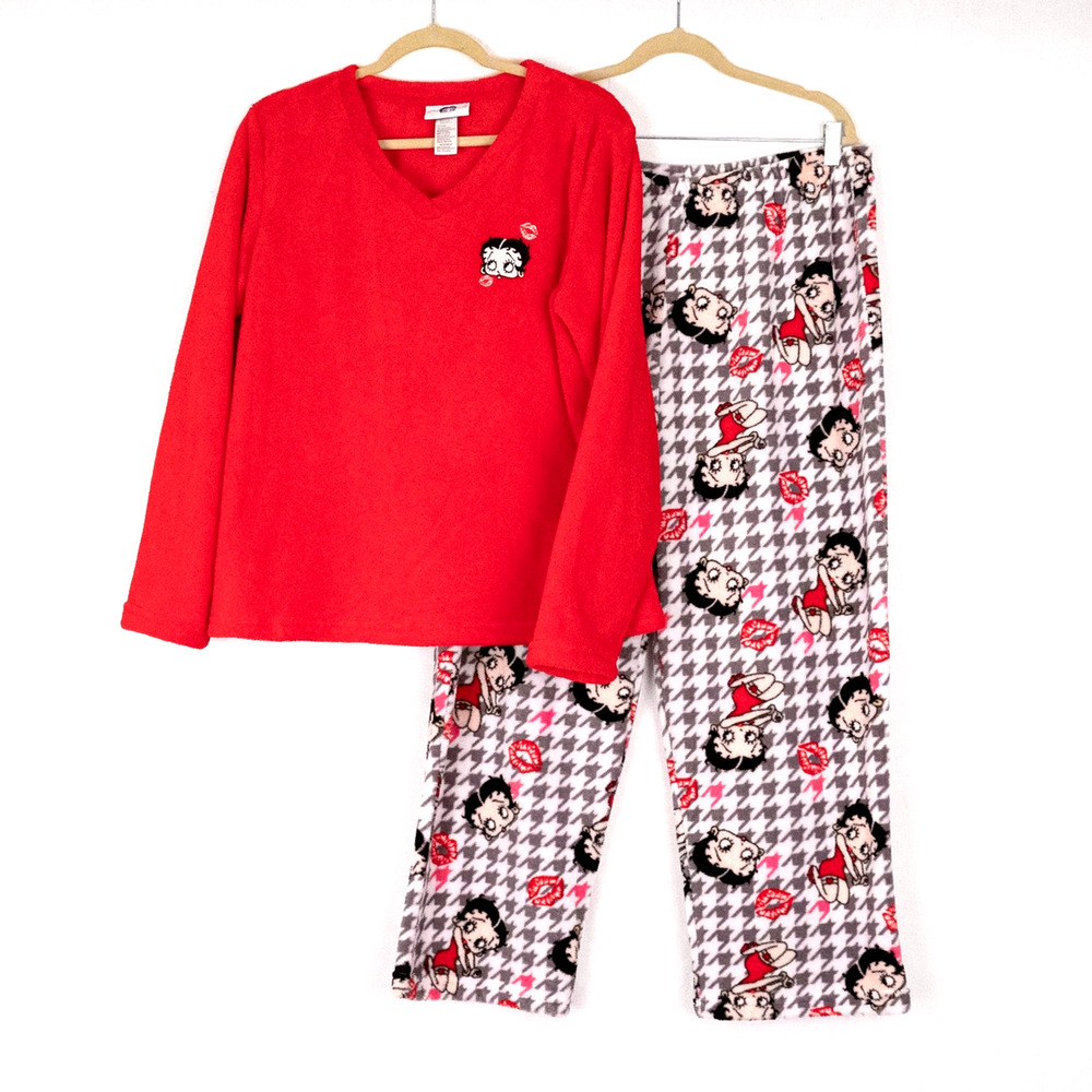 Betty Boop Soft Fleece Pajama 2PC Set Women's Size XL Colorful Retro Cozy Lounge